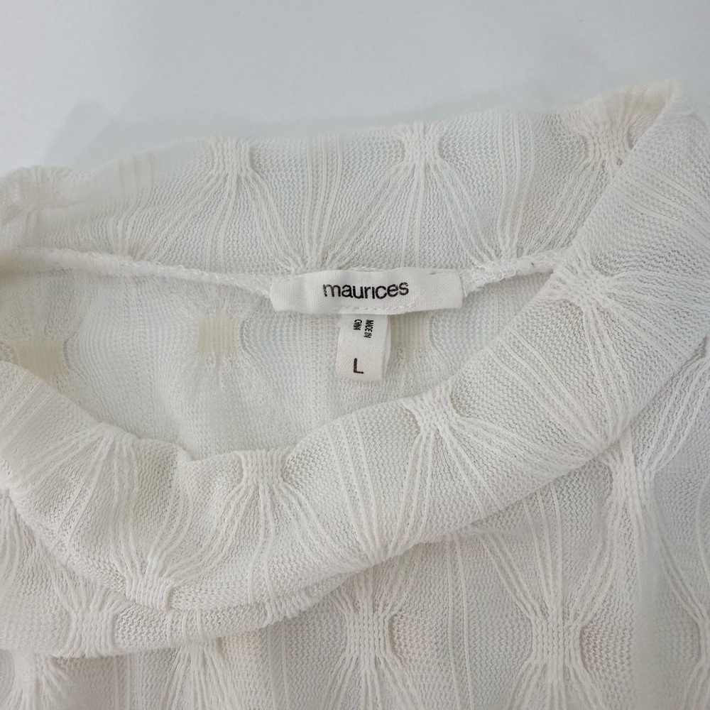 Maurices Argyle Sheer Mock Neck Top Solid White Long Sleeve Bridal Large Women’s - Picture 8 of 10